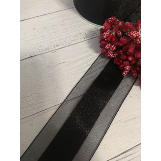 Лента органза с атласом 3.8 см цв. черный, цена за 1 м